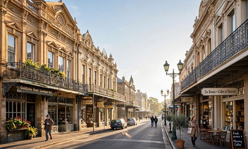 Heritage gold-rush era streetscape in Ballarat, Victoria at sunrise