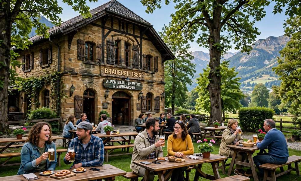 Historic brewery building with a beer garden in Australia