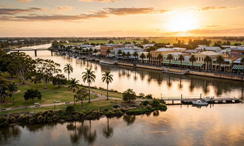 The Burnett River running through Bundaberg town in Queensland