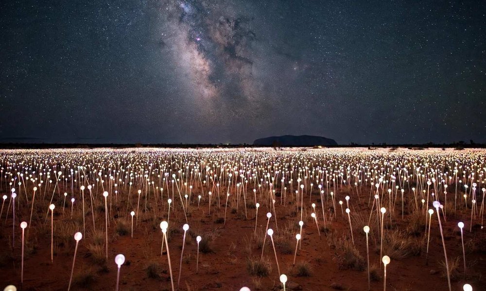Field of Light art installation near Uluru at night