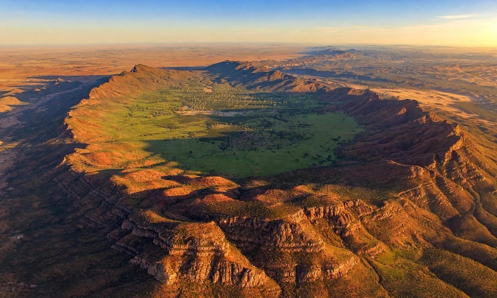 Aerial view of Wilpena Pound amphitheatre in the Flinders Ranges, South Australia