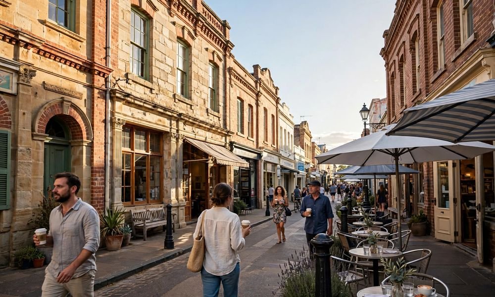 Historic shopfronts and cafes along the Cappuccino Strip in Fremantle