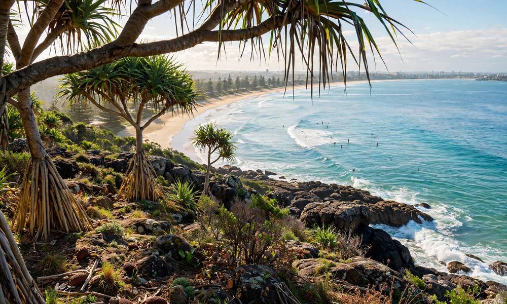 Surfers Paradise skyline and beach on the Gold Coast at golden hour