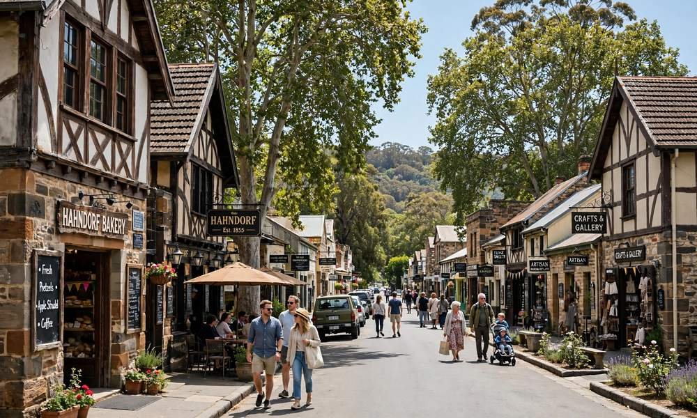 Historic main street of Hahndorf in the Adelaide Hills, South Australia