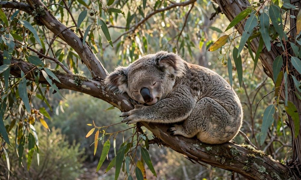 Wild koala sleeping in a eucalyptus gum tree on Kangaroo Island
