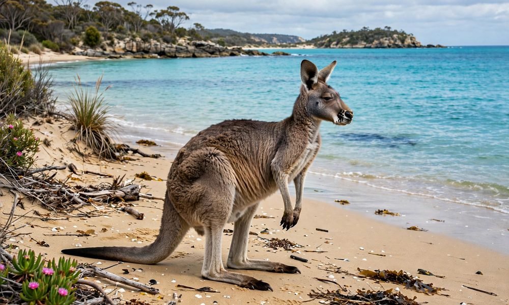 Kangaroo on the beach at Kangaroo Island, South Australia