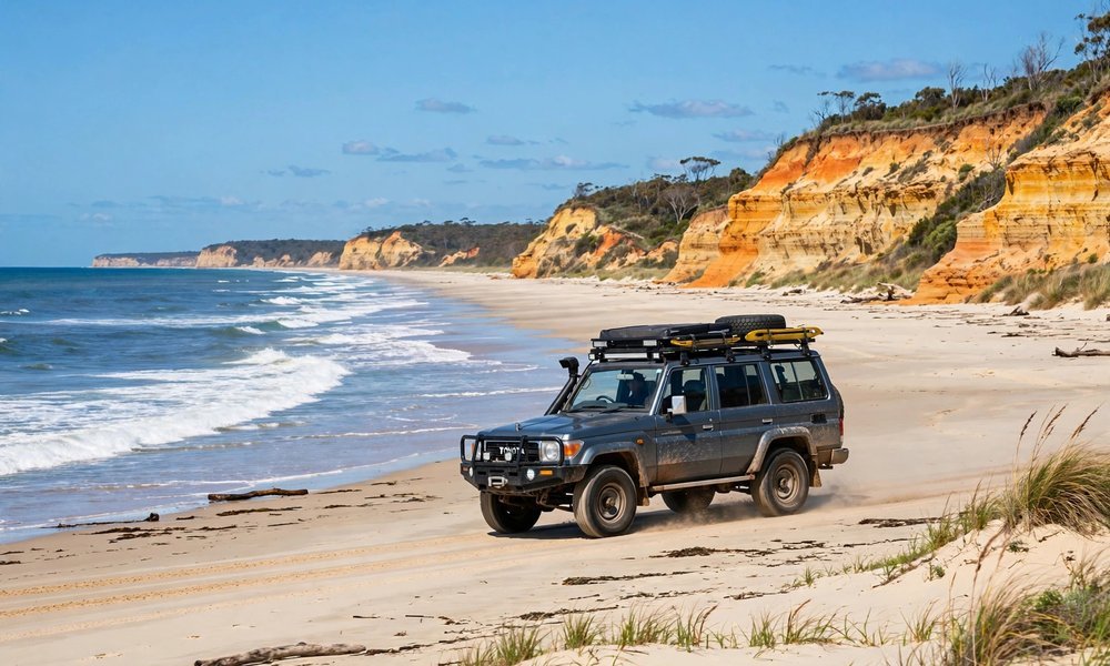 4WD driving on Seventy-Five Mile Beach on K'gari (Fraser Island) Queensland