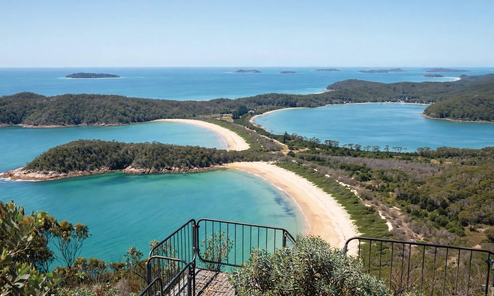 View from the Tomaree Head summit over Port Stephens, the coast and offshore islands