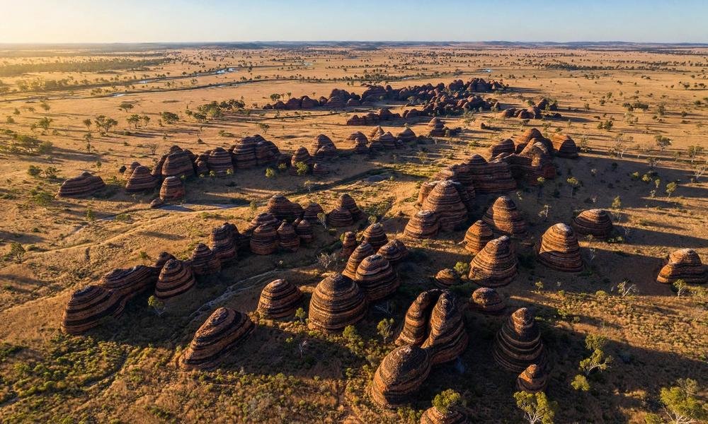 Aerial view of the striped Bungle Bungle domes in Purnululu National Park.