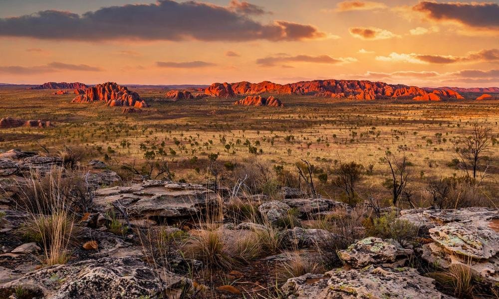 Sunset light over the Bungle Bungle Range from Kungkalanayi Lookout.