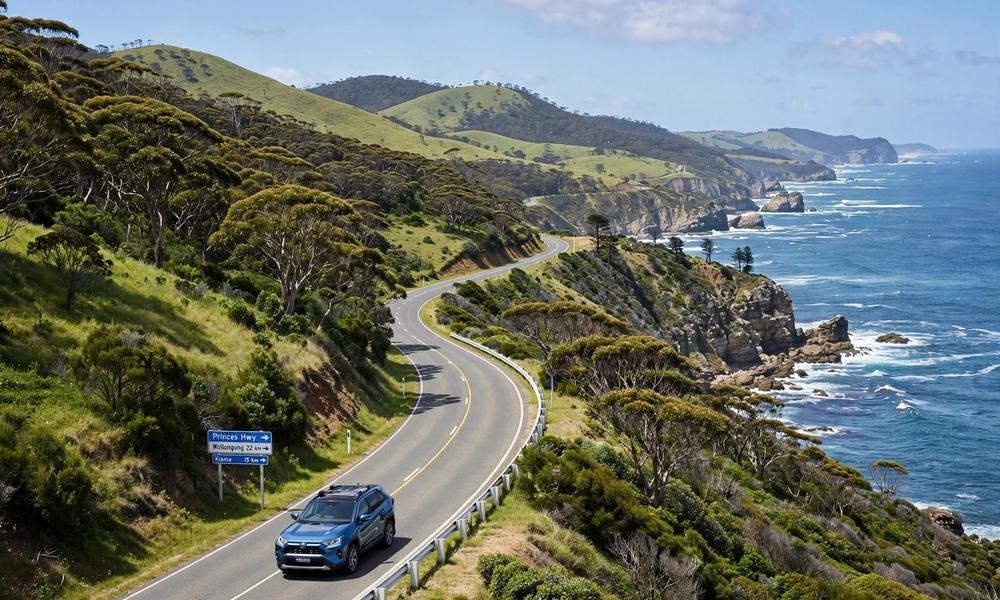 Car driving along the coastal highway from Sydney to Brisbane