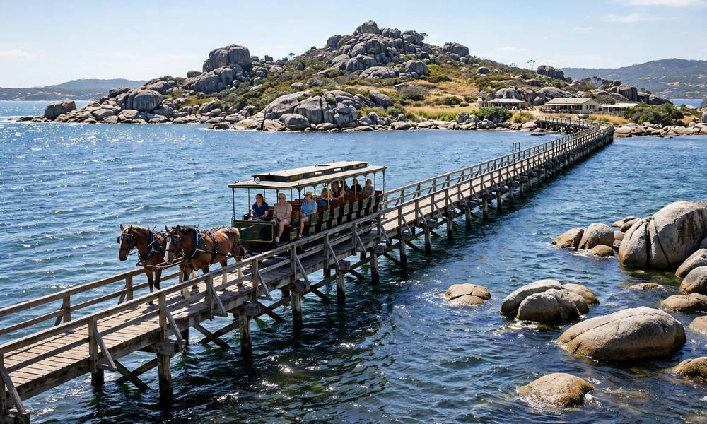 Granite Island and the causeway at Victor Harbor, South Australia