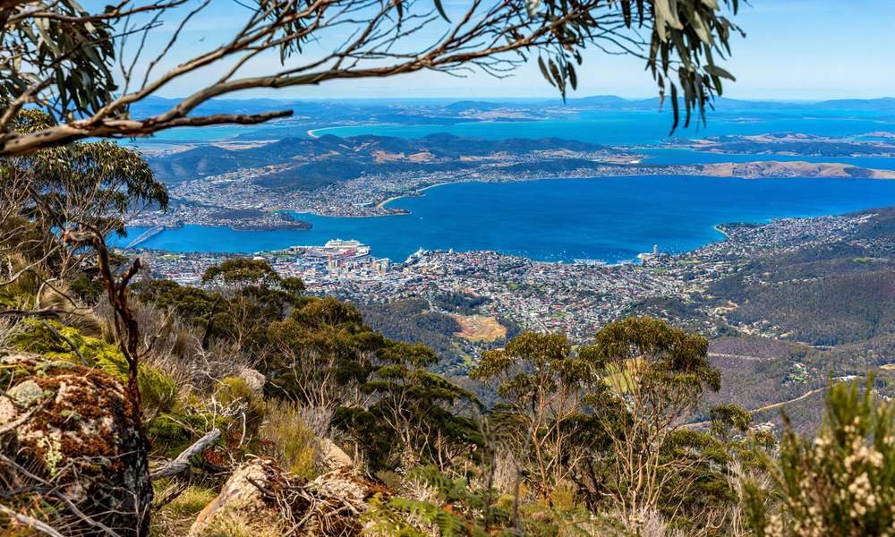 Hobart and the Derwent River seen from kunanyi Mount Wellington