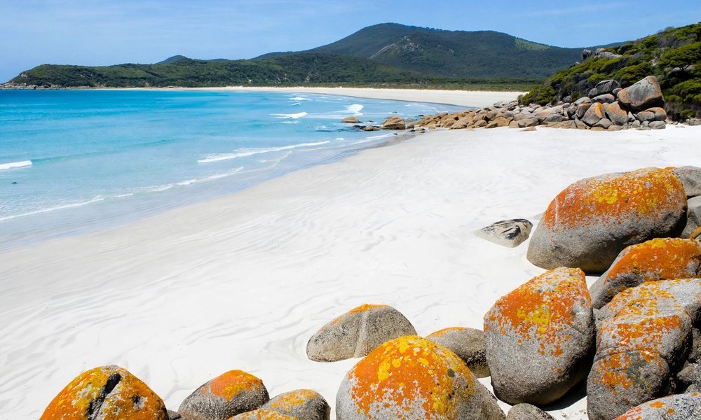 Squeaky Beach at Wilsons Promontory, with white sand and granite boulders